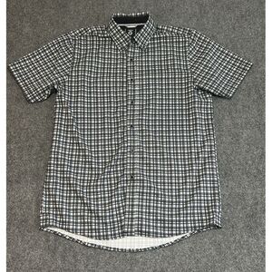 Fried Denim Button Up Short‎ Sleeve Slim Fit Shirt Plaid  Men's M Black